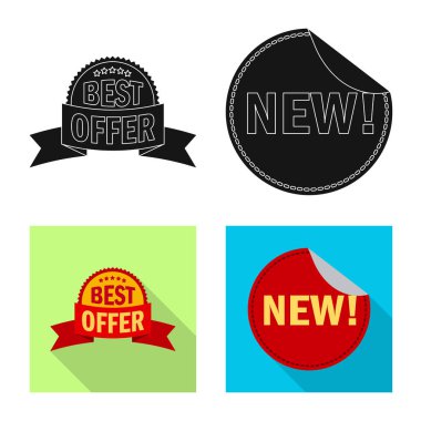 İllüstrasyon işareti amblemi ve rozet vektör. Hisse senedi için amblem ve etiket vektör simge kümesi.