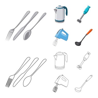 Mutfak ve yemek simge vektör tasarımı. Hisse senedi için mutfak ve cihazı vektör simge topluluğu.