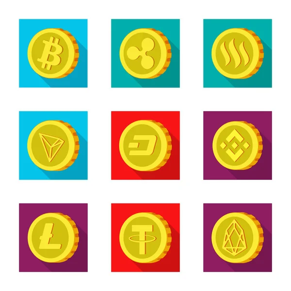 Ilustración vectorial de criptomoneda y signo de moneda. Colección de criptomoneda y criptomoneda símbolo de stock para la web . — Vector de stock