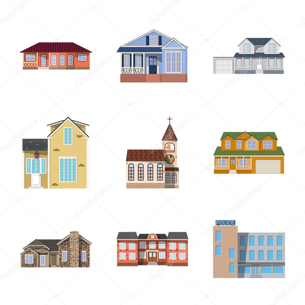 Isolated object of building and front logo. Collection of building and roof vector icon for stock.
