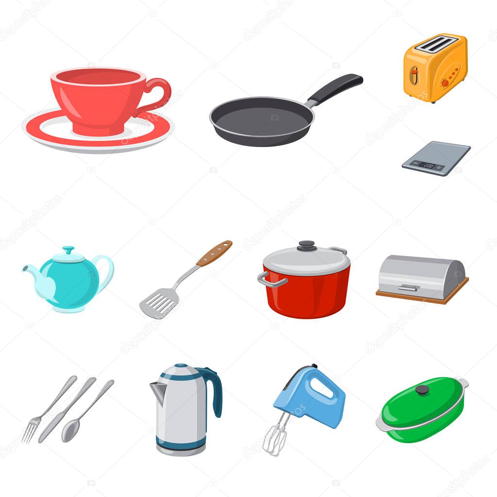 Isolated object of kitchen and cook logo. Collection of kitchen and appliance vector icon for stock.