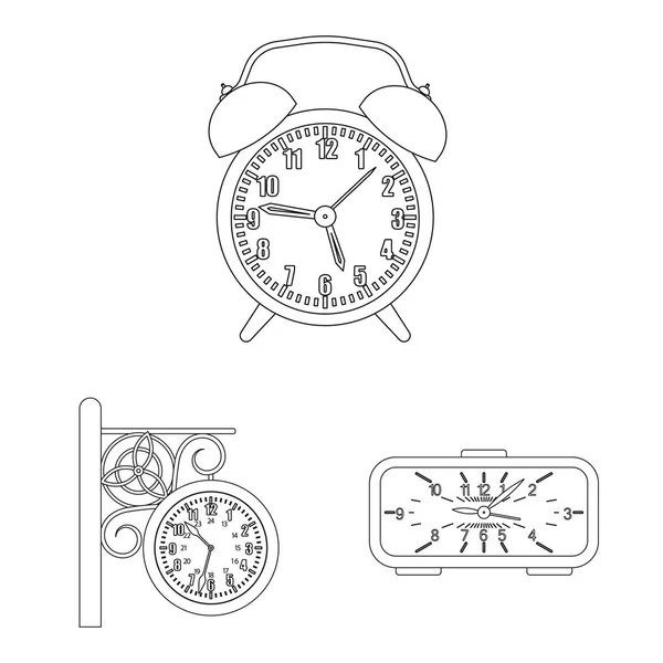 Design vettoriale dell'orologio e dell'icona dell'ora. Collezione di orologio e cerchio stock symbol per il web . — Vettoriale Stock