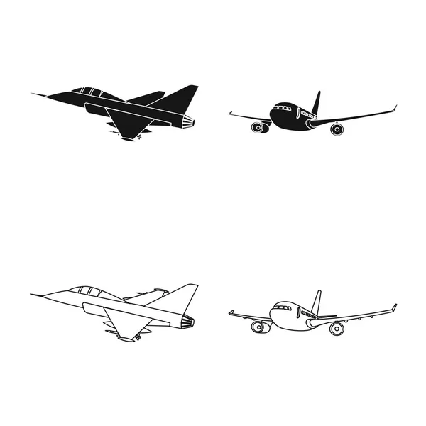 Projeto vetorial de avião e símbolo de transporte. Coleção de plano e céu estoque vetor ilustração . — Vetor de Stock