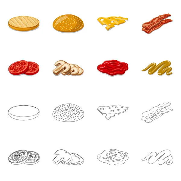 Ilustración vectorial del icono de hamburguesa y sándwich. Colección de hamburguesas y rebanadas vector ilustración . — Vector de stock