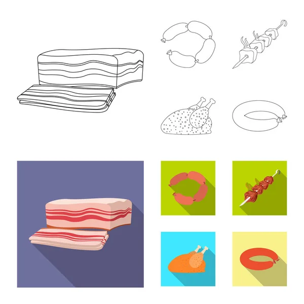 Ilustración vectorial del icono de carne y jamón. Colección de ilustración de vectores de carne y caldo de cocina . — Vector de stock
