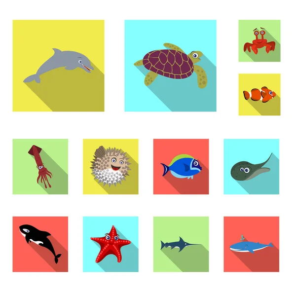 Ilustración vectorial del símbolo marino y animal. Conjunto de mar y vector marino icono para stock . — Vector de stock