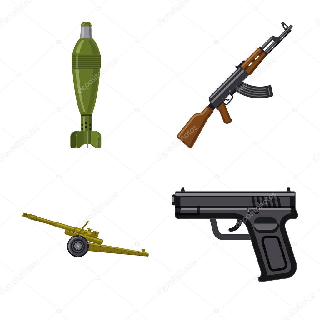 Vector illustration of weapon and gun logo. Set of weapon and army vector icon for stock.