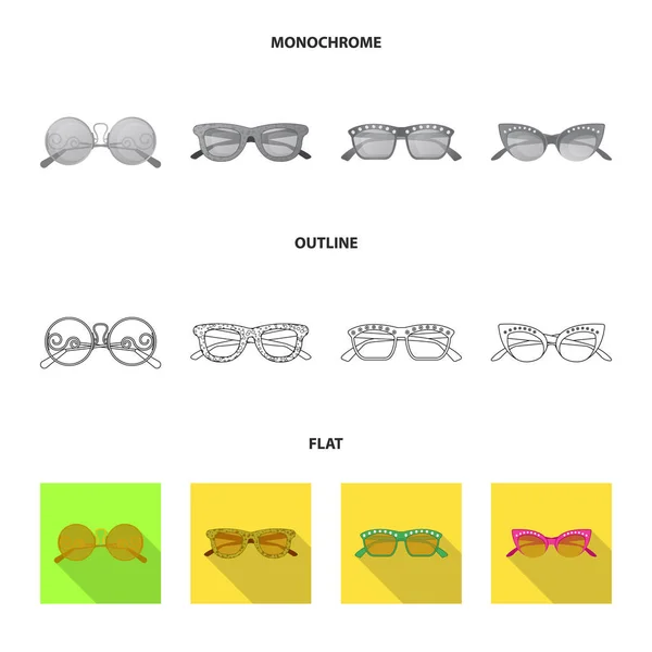 Ilustração vetorial de óculos e logotipo de óculos de sol. Conjunto de óculos e ícone de vetor acessório para estoque . — Vetor de Stock