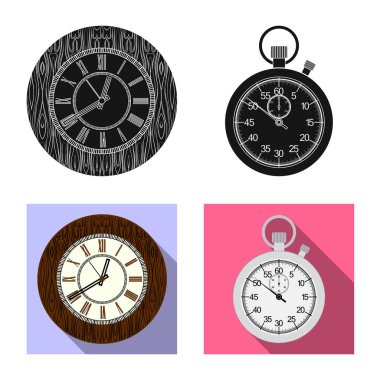 Saat ve saat işareti illüstrasyon vektör. Saat ve daire hisse senedi vektör çizim seti.