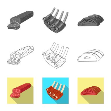 Eti ve jambon sembolü yalıtılmış nesne. Et ve hisse senedi vektör çizim pişirme koleksiyonu.