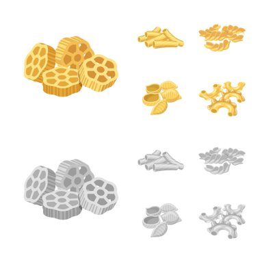 Makarna ve karbonhidrat işareti vektör Illustration. Hisse senedi için makarna makarna ve vektör simge kümesi.