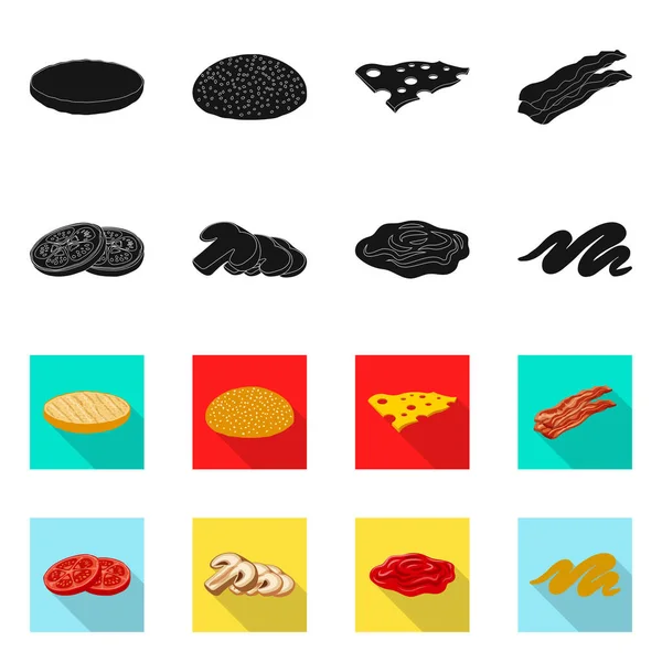 Diseño vectorial de hamburguesa y símbolo sándwich. Colección de hamburguesas y rebanadas de papel símbolo para web . — Vector de stock