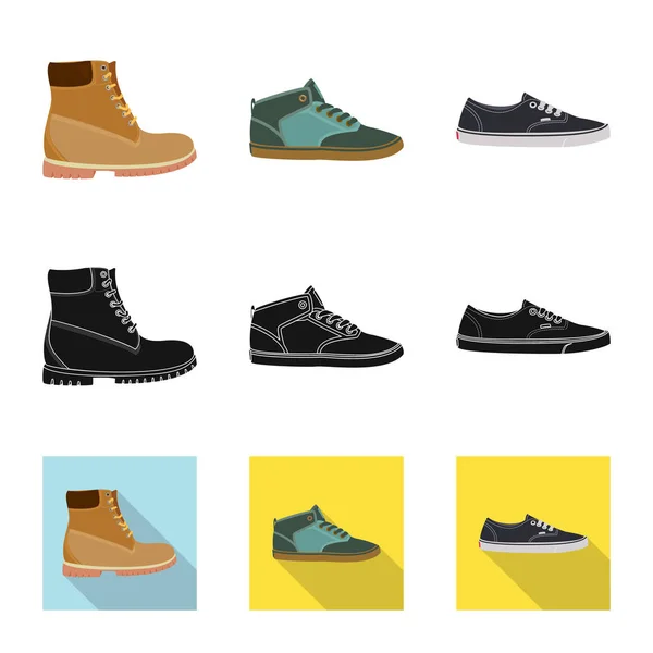 Vektorillustration av sko och skodon symbol. Ställ in i skon och fot vektor ikonen för lager. — Stock vektor