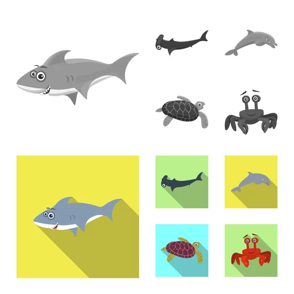 Diseño vectorial del icono del mar y los animales. Colección de ilustración de vectores marinos y marinos . — Vector de stock