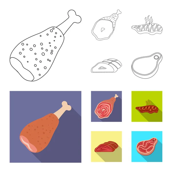 Vektor-Design von Fleisch und Schinken-Logo. Set aus Fleisch und Kochutensilien für das Web. — Stockvektor