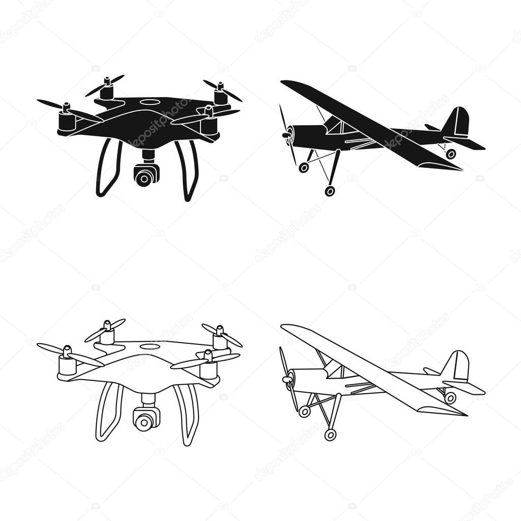 Vector illustration of plane and transport icon. Set of plane and sky vector icon for stock.