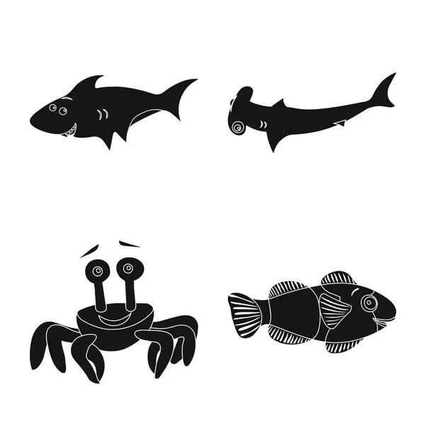 Vektor-Design von Meer und Tier-Symbol. Sammlung von Meeres- und Meeresvektorsymbolen für Aktien. — Stockvektor