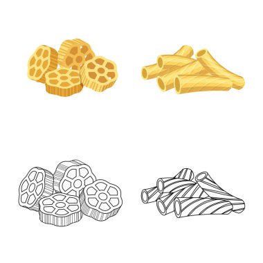Makarna ve karbonhidrat logo vektör tasarımı. Web için makarna makarna ve hisse senedi simgesi kümesi.