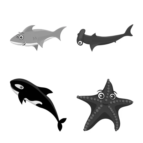Ilustração vetorial do ícone do mar e do animal. Conjunto de ícone de vetor marítimo e marítimo para estoque . — Vetor de Stock