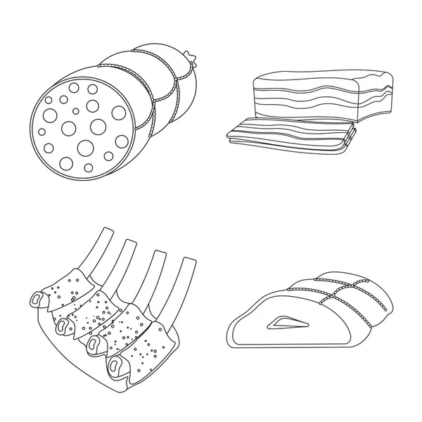 Na białym tle obiekt symbolu mięsa i szynka. Zestaw mięsa i gotowanie symbol giełdowy dla sieci web. — Wektor stockowy