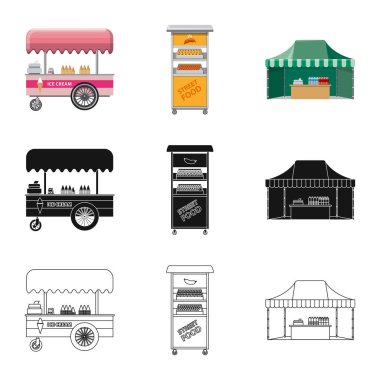 Piyasa ve dış logo vektör tasarımı. Market ve gıda hisse senedi vektör çizim seti.