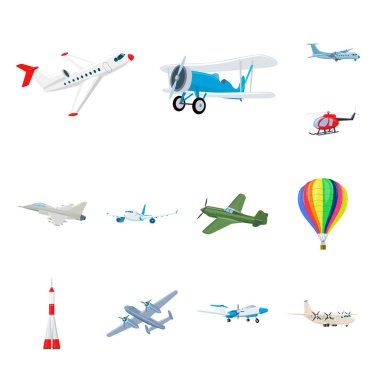 Uçak ve taşıma logo vektör Illustration. Uçak ve gökyüzü hisse senedi vektör çizim seti.