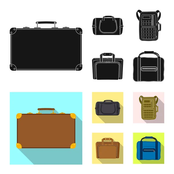 Objet isolé de la valise et du logo des bagages. Collecte de valises et illustration vectorielle du stock de voyage . — Image vectorielle