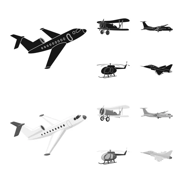 飛行機と交通機関アイコンのベクター イラストです。Web の飛行機と空のストック シンボルのコレクション. — ストックベクタ