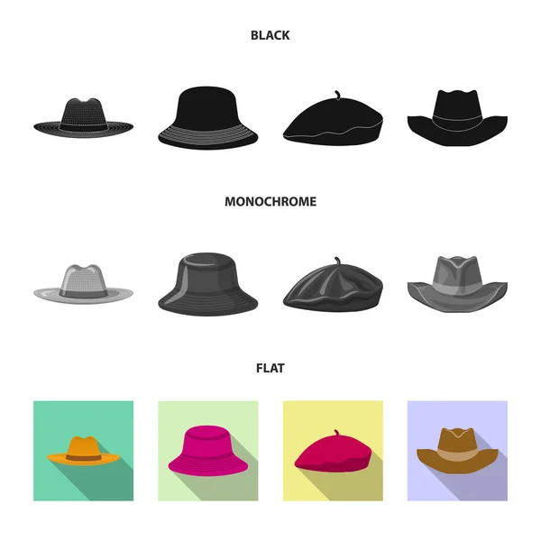 Objeto isolado de capacete e símbolo de boné. Conjunto de chapéus e acessórios ilustração vetorial . —  Vetores de Stock