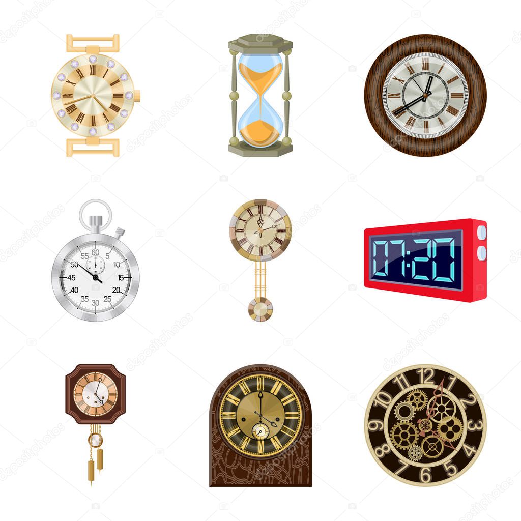 Isolated object of clock and time icon. Collection of clock and circle stock symbol for web.
