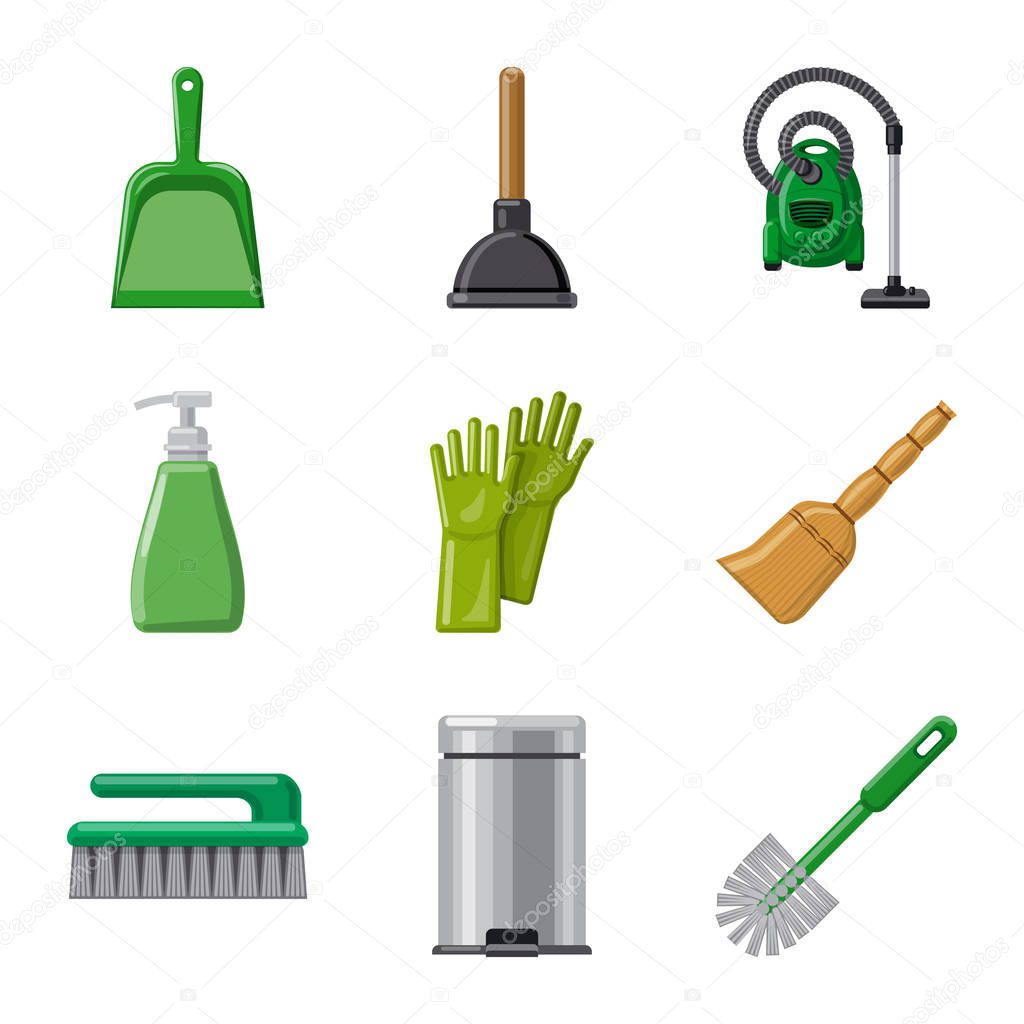Vector design of cleaning and service symbol. Set of cleaning and household stock symbol for web.