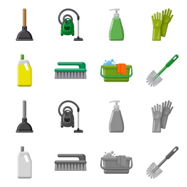 Temizlik ve servis sembolü yalıtılmış nesne. Temizlik ve ev hisse senedi simgesi web için kümesi.