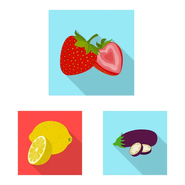 Design vettoriale del segno di frutta e verdura. Set di icone vettoriali vegetali e vegetariane per brodo . — Vettoriale Stock