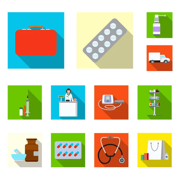 Vektorillustration av ikonen apotek och sjukhus. Samling av apotek och affärer vektor ikonen för lager. — Stock vektor