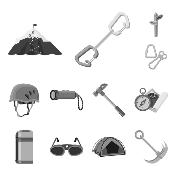 Illustration vectorielle de l'alpinisme et signe de pic. Collection d'alpinisme et symbole de stock de camp pour le web . — Image vectorielle