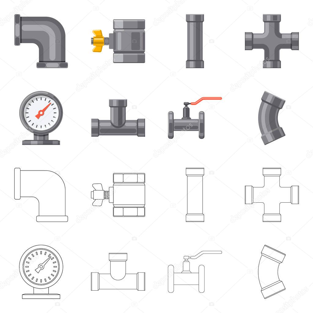 Isolated object of pipe and tube logo. Collection of pipe and pipeline stock vector illustration.