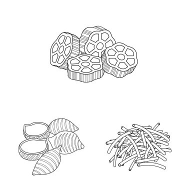 Makarna ve karbonhidrat simge vektör Illustration. Makarna ve makarna koleksiyonu stok web simgesi.