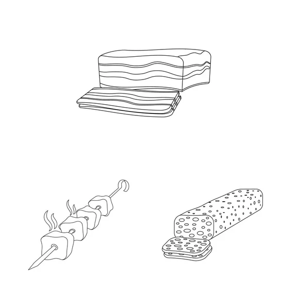 Ilustração vetorial do logotipo de carne e presunto. Conjunto de símbolos de carne e caldo de cozinha para web . — Vetor de Stock