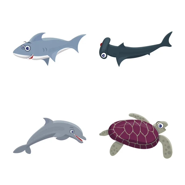 Objeto aislado de mar y signo animal. Conjunto de ilustración de vectores marinos y marinos . — Vector de stock