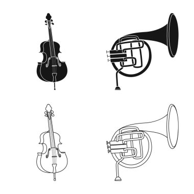 Müzik ve melodi logo vektör Illustration. Hisse senedi için müzik ve araç vektör simge kümesi.