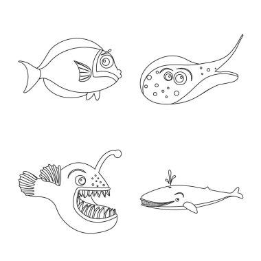 Deniz ve hayvan logosu yalıtılmış nesne. Deniz ve deniz hisse senedi vektör çizim.