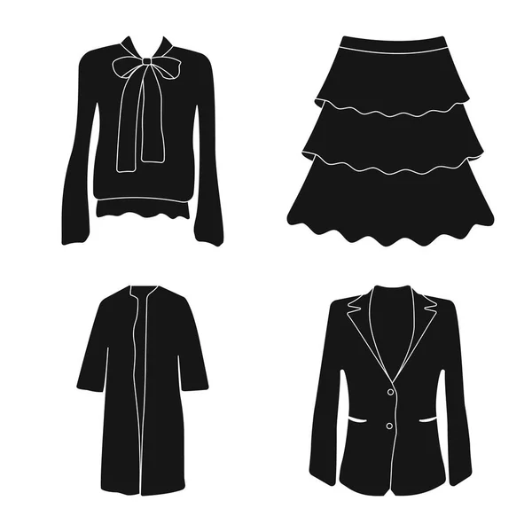 Illustrazione vettoriale della donna e logo dell'abbigliamento. Set di donna e indossare stock simbolo per il web . — Vettoriale Stock