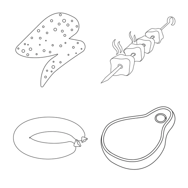 Vectorillustratie van vlees en ham pictogram. Set van vlees en koken aandelensymbool voor web. — Stockvector