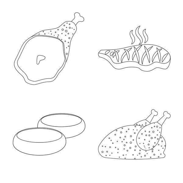 Objeto isolado de ícone de carne e presunto. Coleta de ilustração vetorial carne e caldo de cozinha . —  Vetores de Stock