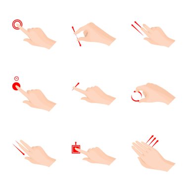 Dokunmatik ve el simge vektör Illustration. Dokunmatik ekran ayarla ve hisse senedi simgesi web için dokunmatik.