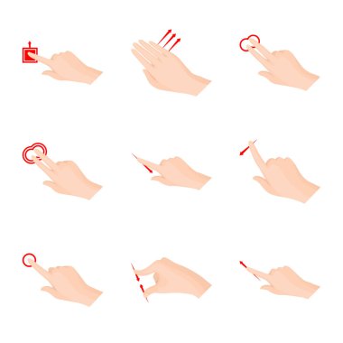 Dokunmatik ve el simge vektör Illustration. Dokunmatik ekran ayarla ve hisse senedi simgesi web için dokunmatik.