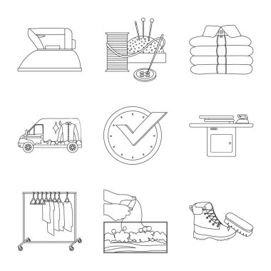 Çamaşırhane ve temiz işareti vektör tasarımı. Çamaşırhane ve giyim koleksiyonu stok web simgesi.