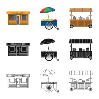 Piyasa ve dış simge vektör tasarımı. Market ve gıda hisse senedi simgesi web için kümesi.