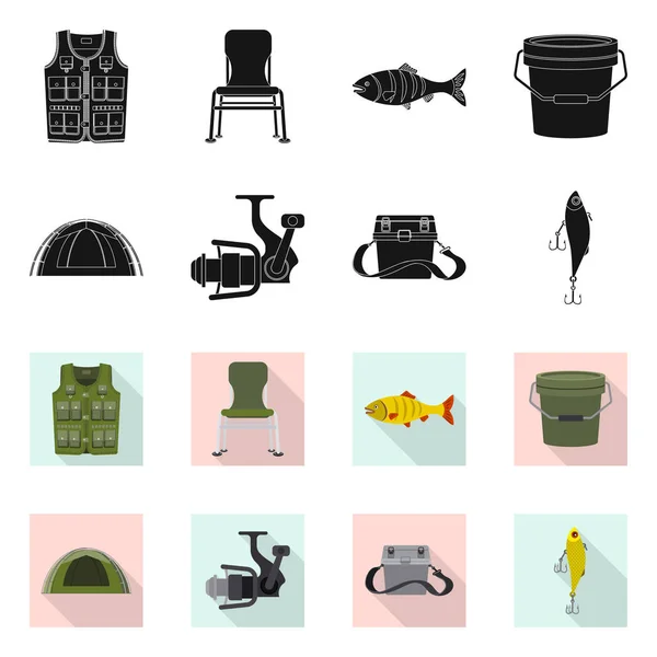 Projeto vetorial de peixe e ícone de pesca. Conjunto de peixes e equipamentos vetor ícone para estoque . —  Vetores de Stock