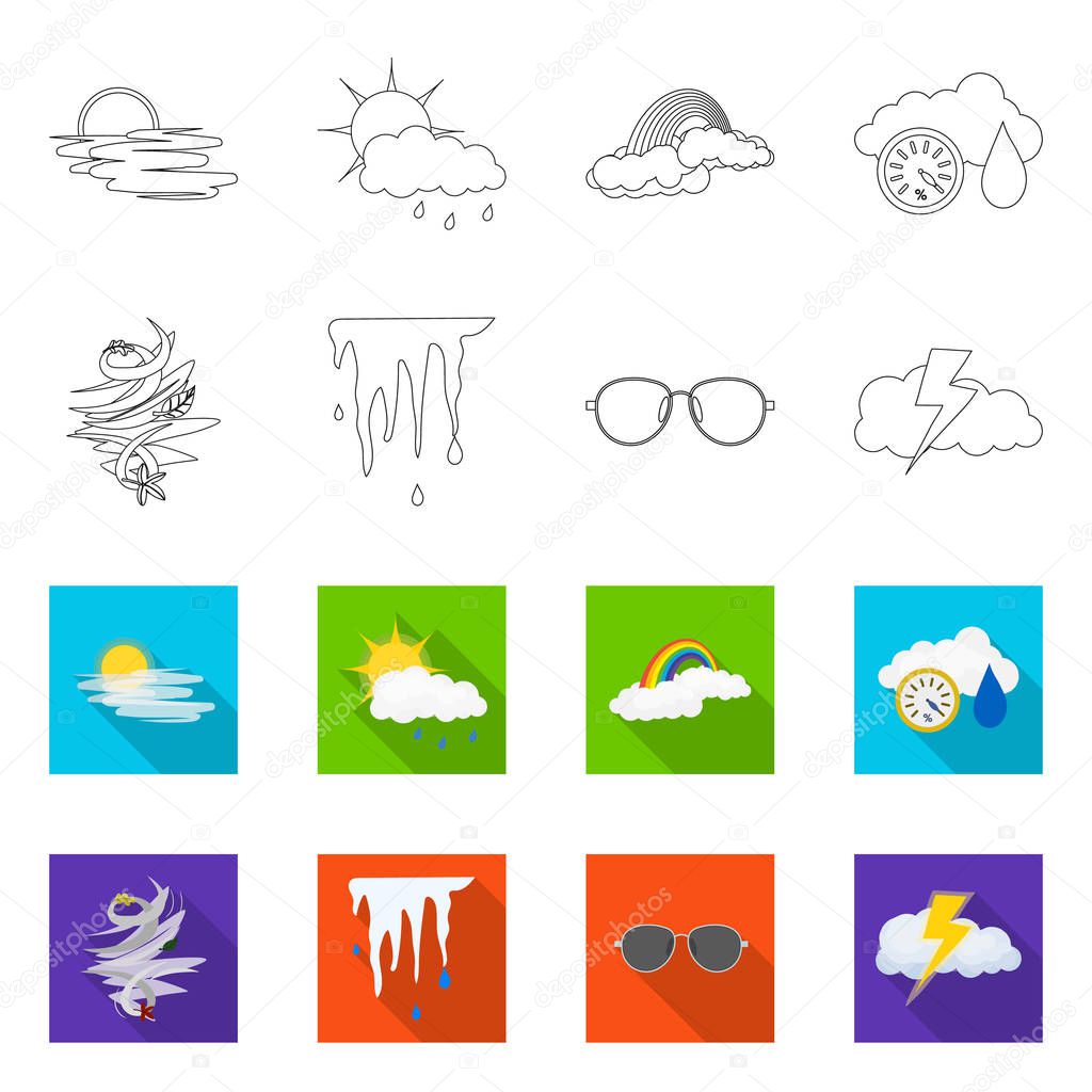 Vector illustration of weather and climate sign. Set of weather and cloud stock symbol for web.
